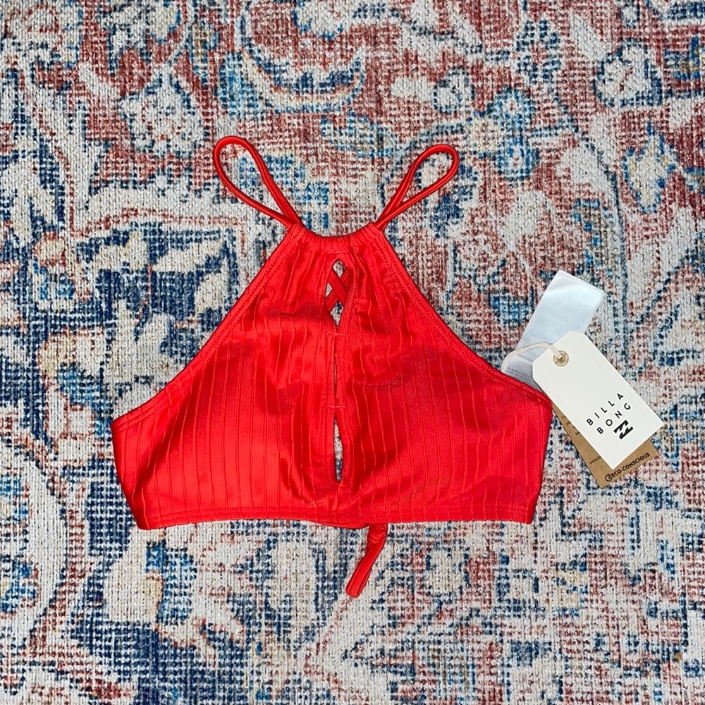 Billabong Lined Up High Neck Bikini Top in Red SZ S NWT